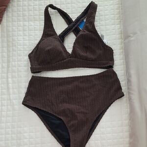 CUPSHE Brown Textured Women's Bikini Set